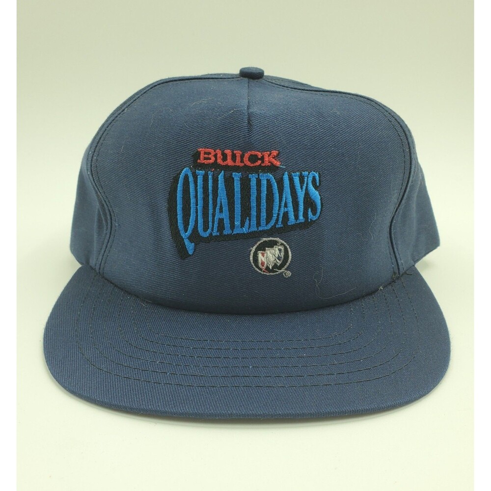 Vintage Buick Qualidays Snapback Hat Blue Promo Trucker GM Made in USA 1995
